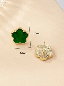 1 đôi Đúng mốt Hoa & Cỏ ba lá Bông tai stud - màu xanh lá - Xem 6