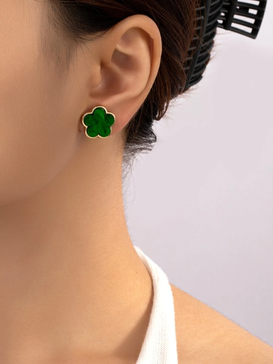 1 đôi Đúng mốt Hoa & Cỏ ba lá Bông tai stud - màu xanh lá - Xem 1