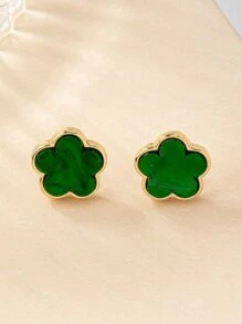 1 đôi Đúng mốt Hoa & Cỏ ba lá Bông tai stud - màu xanh lá - Xem 3