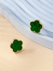 1 đôi Đúng mốt Hoa & Cỏ ba lá Bông tai stud - màu xanh lá - Xem 5