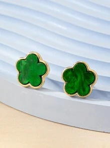 1 đôi Đúng mốt Hoa & Cỏ ba lá Bông tai stud - màu xanh lá - Xem 2