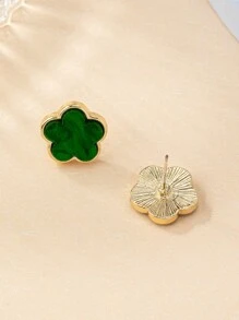 1 đôi Đúng mốt Hoa & Cỏ ba lá Bông tai stud - màu xanh lá - Xem 4