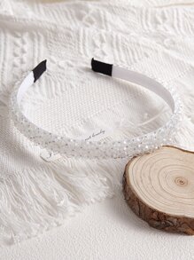 Party 1pc女式四排白水晶和珠子手工頭飾，水晶發帶適合日常佩戴，皇冠 - 白色 - 查看 8