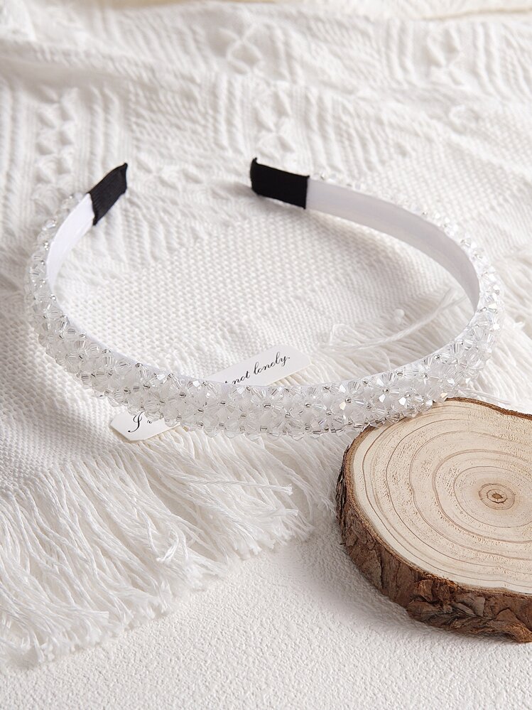 Party 1pc Women's Four Rows White Crystal & Beaded Handmade Hairband With Crystal Headband Suitable For Daily Wear Tiaras - White - View 8