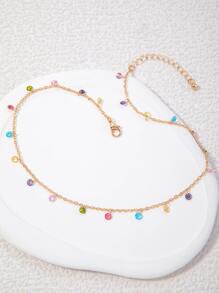 imoli 1pc Fashionable Alloy Tassel Pendant Necklace With Colored Rhinestones, Perfect Gift For Dating (due To Manual Coloring, Color May Vary Between Batches; Size Of The Chain And Number/color Of Rhinestones May Vary Due To Manual Cutting And Arrangement) - Multicolor - View 6