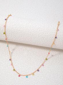 imoli 1pc Fashionable Alloy Tassel Pendant Necklace With Colored Rhinestones, Perfect Gift For Dating (due To Manual Coloring, Color May Vary Between Batches; Size Of The Chain And Number/color Of Rhinestones May Vary Due To Manual Cutting And Arrangement) - Multicolor - View 4