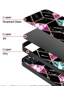 A Phone Case Slim Shockproof Scratch-Resistant,Tempered Glass Hardess Case Soft TPU Frame Exquisite Pattern Protective Phone Case Compatible With IPhone/Huawei/Samsung/Xiaomi/OPPO/OnePlus - Multicolor - View 4