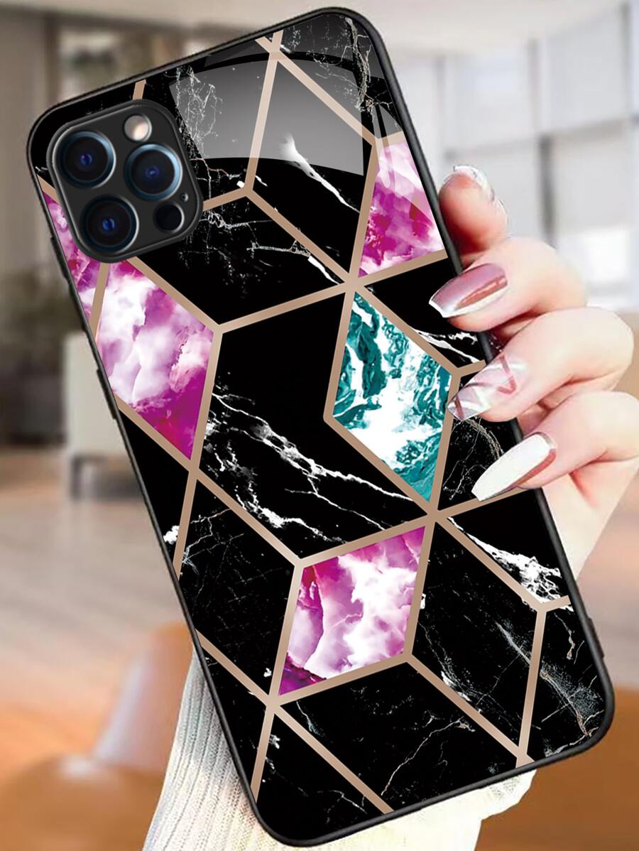 A Phone Case Slim Shockproof Scratch-Resistant,Tempered Glass Hardess Case Soft TPU Frame Exquisite Pattern Protective Phone Case Compatible With IPhone/Huawei/Samsung/Xiaomi/OPPO/OnePlus - Multicolor - View 1
