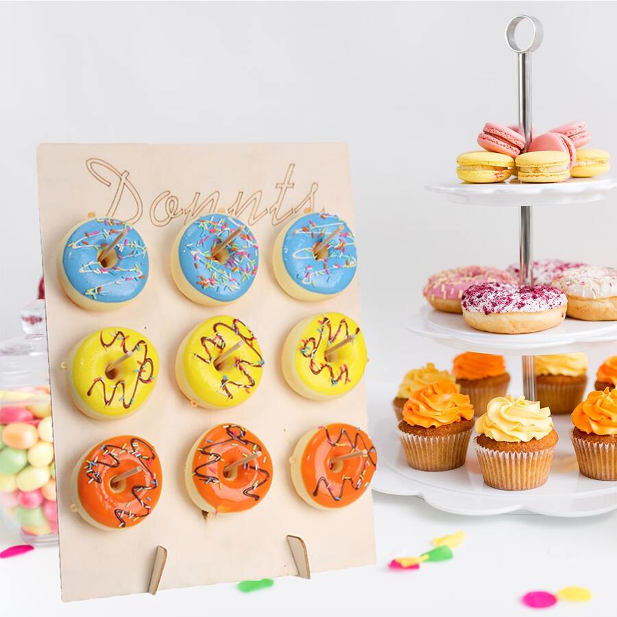 1個小型木製甜甜圈diy展示架,適用於婚禮、生日派對裝飾 - 原木色 - 查看 1