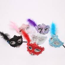 1pc Feather Decor Party Mask - Blue - View 2