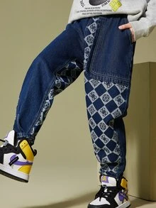 Niños Jeans con estampado de cuadros - Azul lavado oscuro - Ver 8