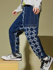 Niños Jeans con estampado de cuadros - Azul lavado oscuro - Ver 7