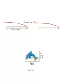 1 套/31 條魚 + 2 條磁性釣魚竿木製兒童寶寶動手親子遊戲幼兒園釣魚玩具 - 彩色 - 查看 8