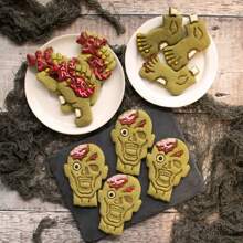 Conjunto De 3 Cortadores De Galletas Con Forma De Zombie De Halloween - Blanco - Ver 2