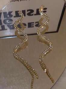 1對時尚合金長蛇形&鑽石流蘇吊墜耳環,適用於女士派對