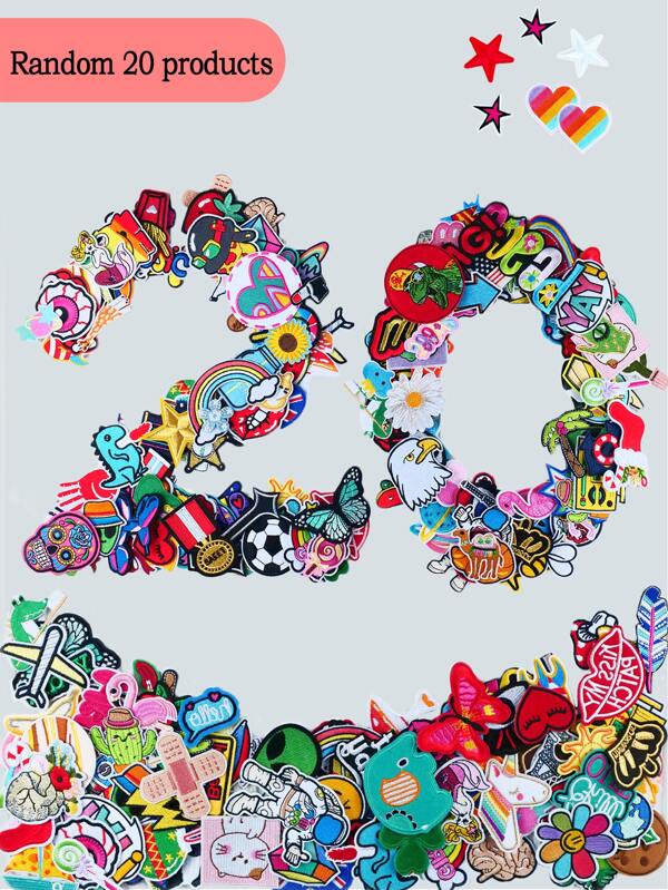 20pcs Random Cartoon Pattern Fabric Patches,cute Cartoon Style Iron-on & Sew-on Patch For Clothes, Bags, Shoes And Hats
