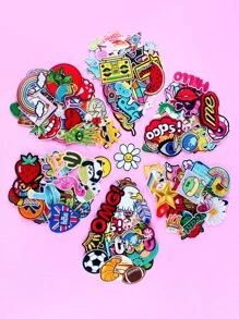 20 件随机卡通图案布贴，可爱卡通风格熨烫和缝制布贴，适用于衣服、包包、鞋子和帽子 - 彩色 - 查看 3