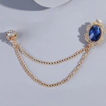 1入組寶石流蘇鏈條胸針適用於男士套裝,時尚配件西裝領別針 - 藍色 - 查看 3