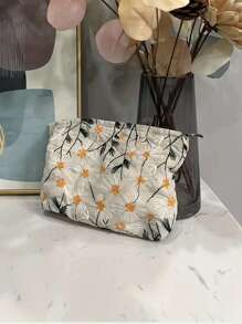 1pc Fresh And Simple Daisy Embroidered Cosmetic Bag For Women, Simple And Portable Pencil Case With Large Capacity Makeup Brushes Storage - Multicolor - View 6