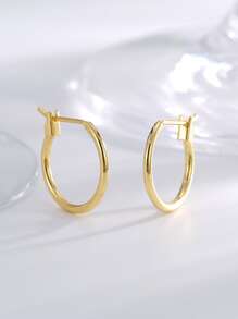 1 Cặp Bông Tai Chất Lượng Miệng Đóng Nhỏ Mạ Đồng 18K Phong Cách Tối Giản Cho Nữ - 16mm - Vàng - Xem 4