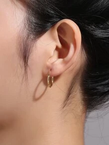 1 Cặp Bông Tai Chất Lượng Miệng Đóng Nhỏ Mạ Đồng 18K Phong Cách Tối Giản Cho Nữ - 16mm - Vàng - Xem 3