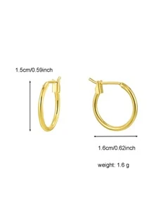 1 Cặp Bông Tai Chất Lượng Miệng Đóng Nhỏ Mạ Đồng 18K Phong Cách Tối Giản Cho Nữ - 16mm - Vàng - Xem 2