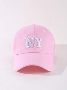 1pc Embroidered Outdoor Baseball Cap, Adjustable Fashionable Visor Hat - Pink - View 3