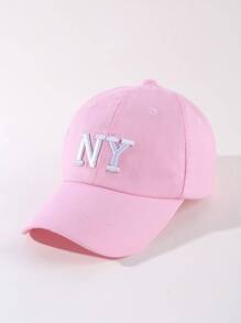 1pc Embroidered Outdoor Baseball Cap, Adjustable Fashionable Visor Hat - Pink - View 1