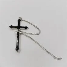 Aretes Colgantes Con Cadena Y Colgante En Forma De Cruz - Negro - Ver 4