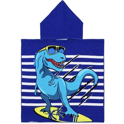 Toalla de playa con diseño de dinosaurio para niños y niñas, envoltura de toalla de baño de fibra superfina, toallas de baño con capucha de dibujos animados para niños, bata de baño para niños pequeños con capucha y toalla para la piscina