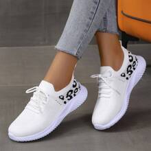 Women's Breathable Fashionable Leopard Print Outdoor Running Shoes - White - View 2