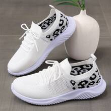 Women's Breathable Fashionable Leopard Print Outdoor Running Shoes - White - View 4
