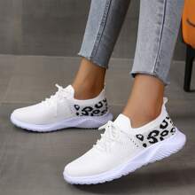 Women's Breathable Fashionable Leopard Print Outdoor Running Shoes - White - View 1