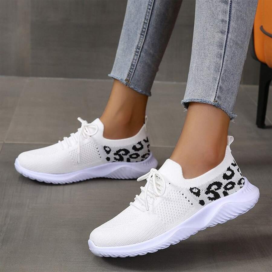 Women's Breathable Fashionable Leopard Print Outdoor Running Shoes - White - View 1