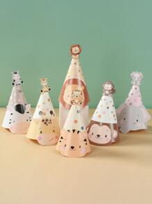 6入組叢林動物主題紙質派對帽，擁有各式派對用品的野生動物主題帽，完美裝飾生日派對，派對照片道具 - 彩色 - 查看 2