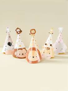 6入組叢林動物主題紙質派對帽，擁有各式派對用品的野生動物主題帽，完美裝飾生日派對，派對照片道具 - 彩色 - 查看 5