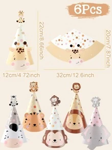 6入組叢林動物主題紙質派對帽，擁有各式派對用品的野生動物主題帽，完美裝飾生日派對，派對照片道具 - 彩色 - 查看 4