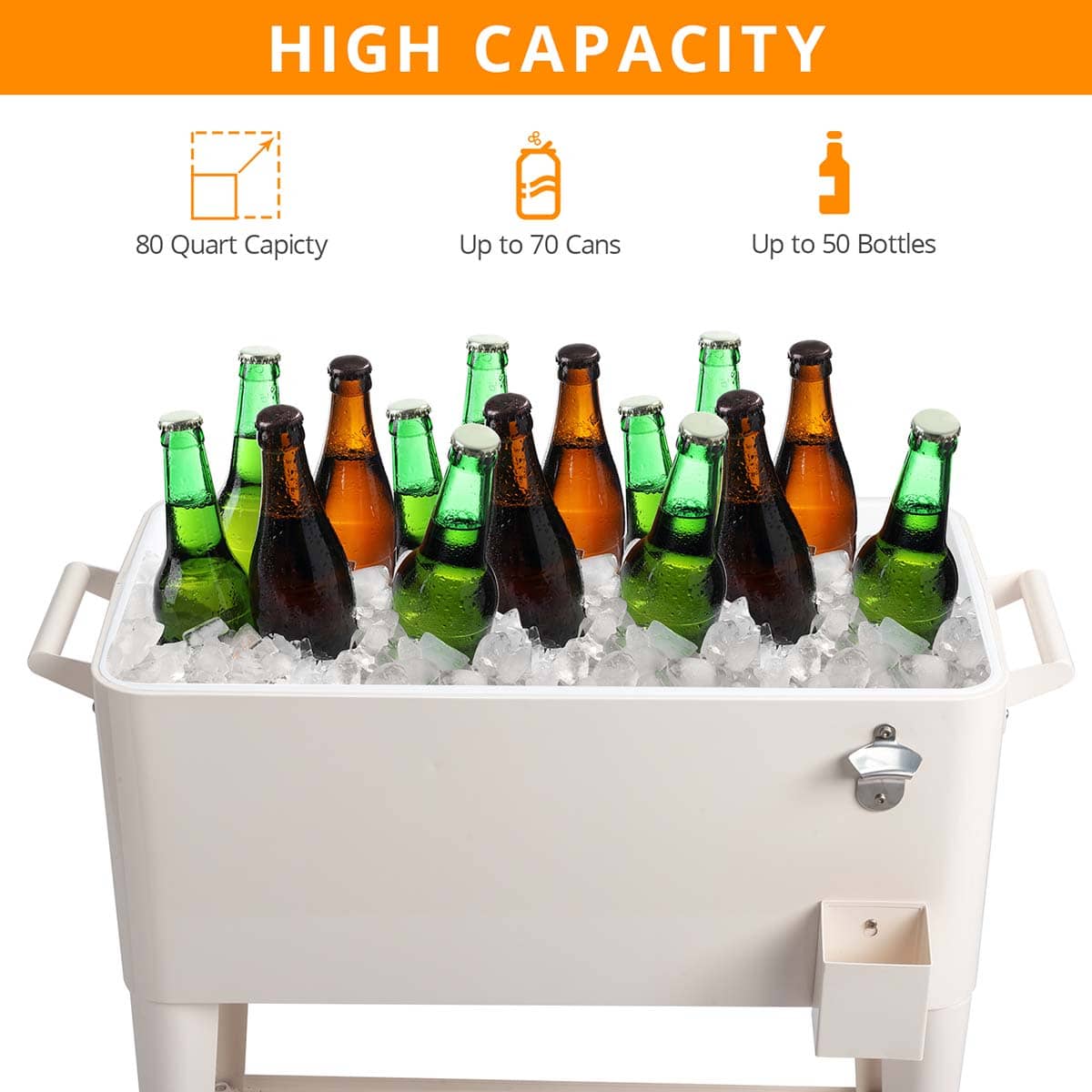 80 Quart Rolling Ice Chest Cooler Cart,Patio Backyard Party Drink