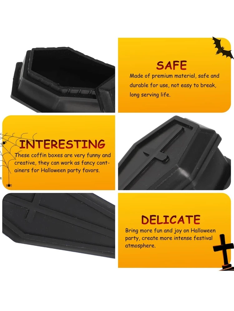 12 piezas Caja de ataúd de Halloween con tapa, caja de regalo para fiesta, caja decorativa de ataúd de plástico, decoración de fiesta, regalos de broma, decoración gótica, manualidades DIY para decoración del hogar