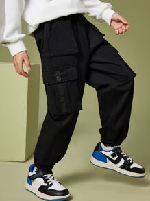 男孩字母圖案翻蓋口袋工裝褲