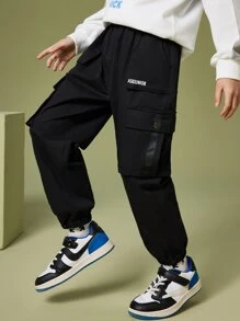 男孩字母圖案翻蓋口袋工裝褲