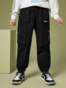 男孩字母圖案翻蓋口袋工裝褲