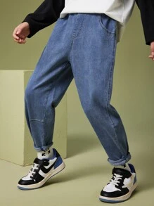 Bé Trai Quần Jeans Đắp vá Túi Lá thư - Rửa tối - Xem 5