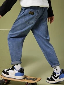 Bé Trai Quần Jeans Đắp vá Túi Lá thư - Rửa tối - Xem 2