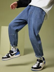 Bé Trai Quần Jeans Đắp vá Túi Lá thư - Rửa tối - Xem 10