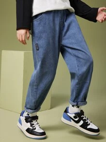 Bé Trai Quần Jeans Đắp vá Túi Lá thư - Rửa tối - Xem 4