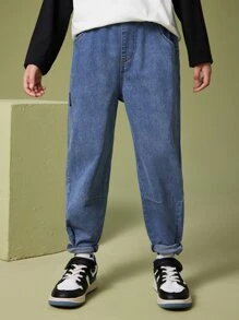 Bé Trai Quần Jeans Đắp vá Túi Lá thư - Rửa tối - Xem 6