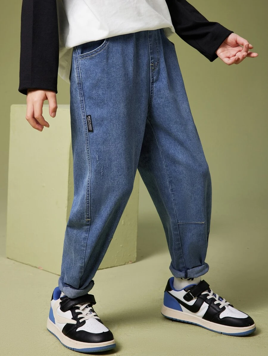 Bé Trai Quần Jeans Đắp vá Túi Lá thư - Rửa tối - Xem 1