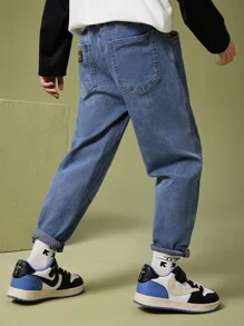 Bé Trai Quần Jeans Đắp vá Túi Lá thư - Rửa tối - Xem 11