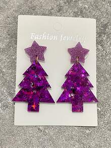 2入組欧美風格丙烯酸紫色聖誕樹閃亮耳環禮物,適用於女性 - 紫色 - 查看 2